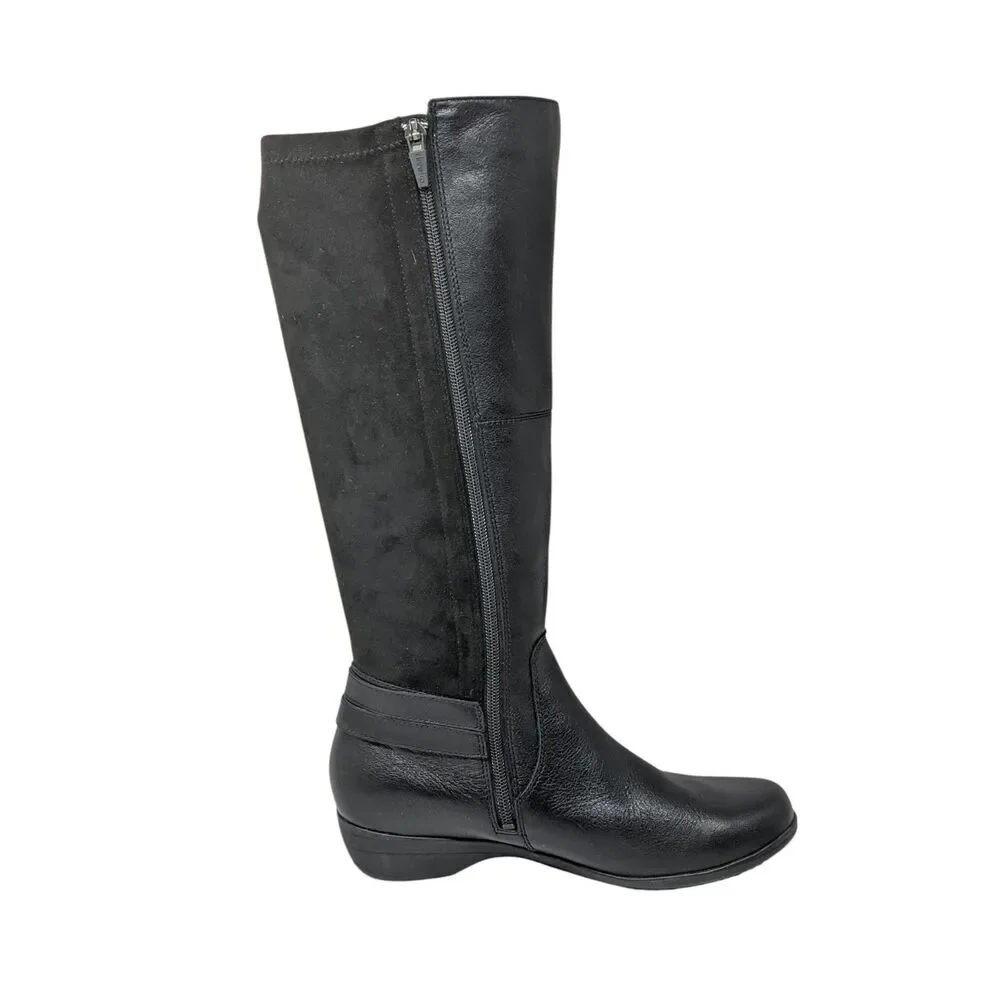 Dansko Francesca Black Milled Leather Tall Boots Womens 8